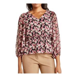 Philosophy Vibrant floral print blooms blouse. Size: Large Color: Black/Pink